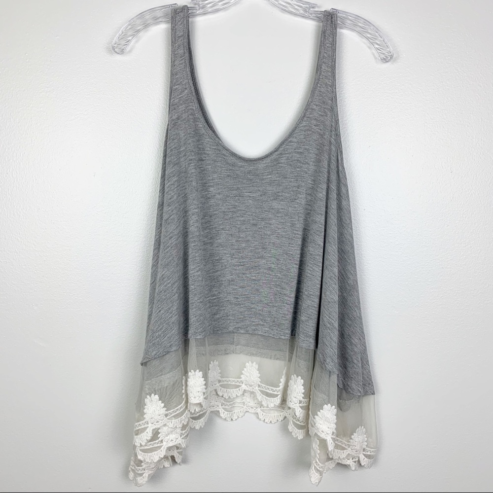 Paper Crane Lace Bottom Flowy Tank Gray C5